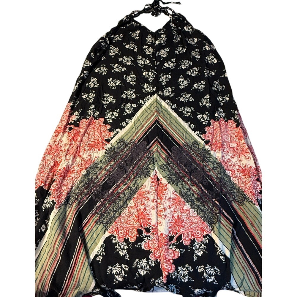 Angie Boho Asymmetrical A-Line Maxi Dress Black White Print Size M